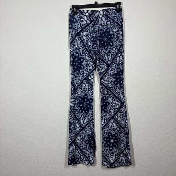 Shosho Small Palazzo Leggings Pants Blue Paisley Print Flared Pull On Stretch - Picture 3 of 8
